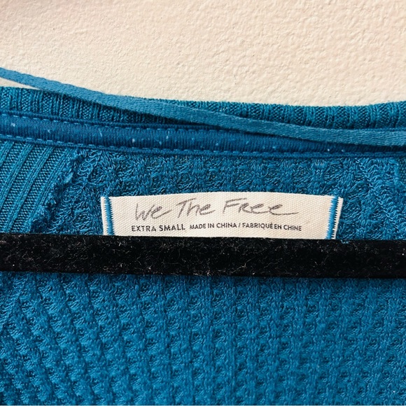 Free People Santa Clara teal V neck thermal top size XS - Picture 5 of 9